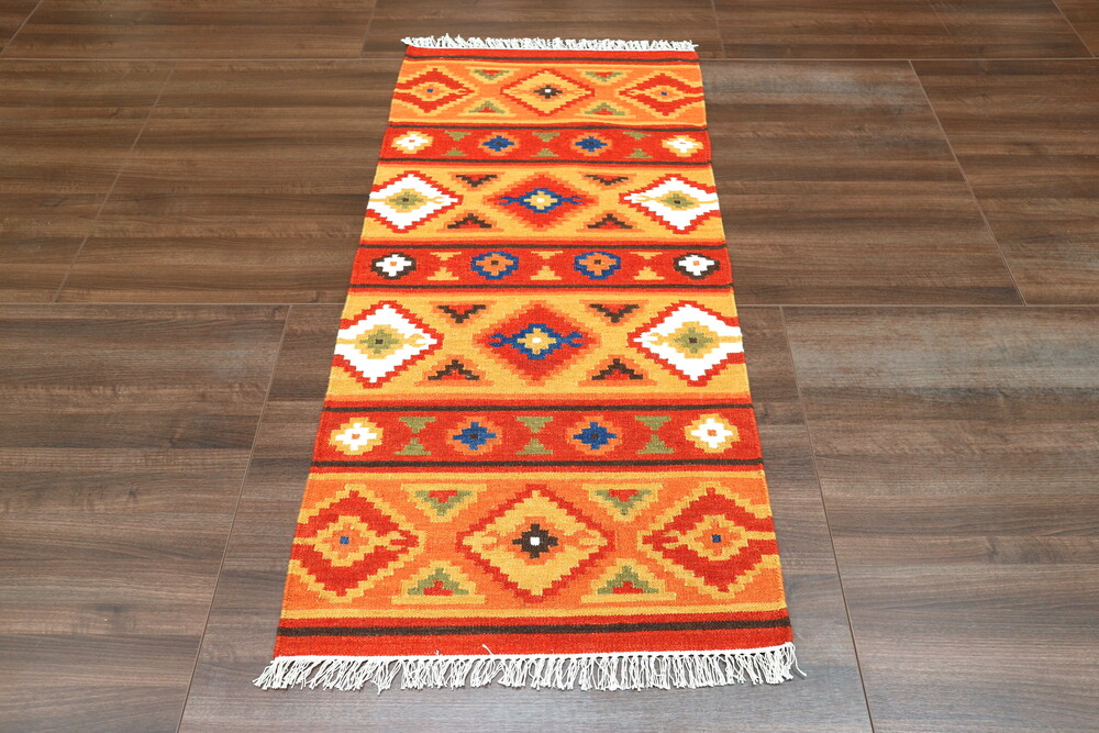 Indian Kelim Rug - Multicoloured - Flatweave Tribal design rug IKF002