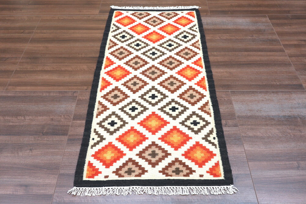 Indian Kelim Rug - Multicoloured - Flatweave Tribal design rug IKF003