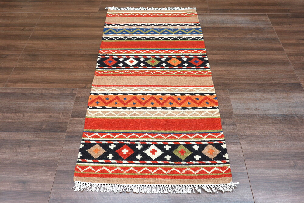 Indian Kelim Rug - Multicoloured - Flatweave Tribal design rug IKF004
