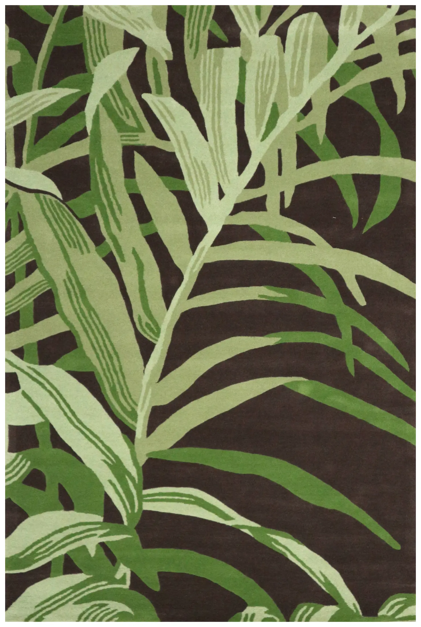 Modern Botanical Rug - Green and Brown