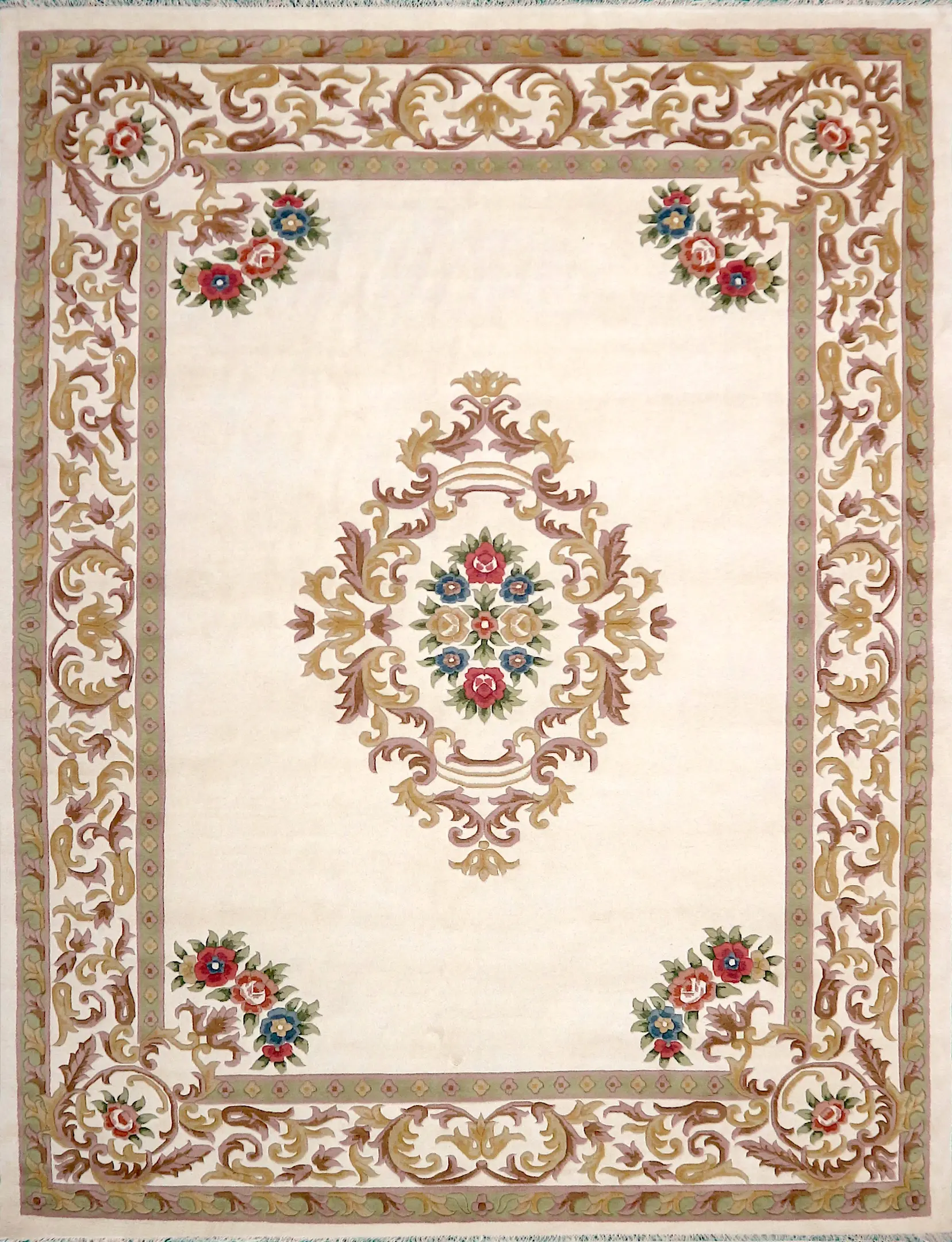 Super Rajbik rug - Cream - Handknotted Indian Aubusson design rug RAJ032023 458 x 336