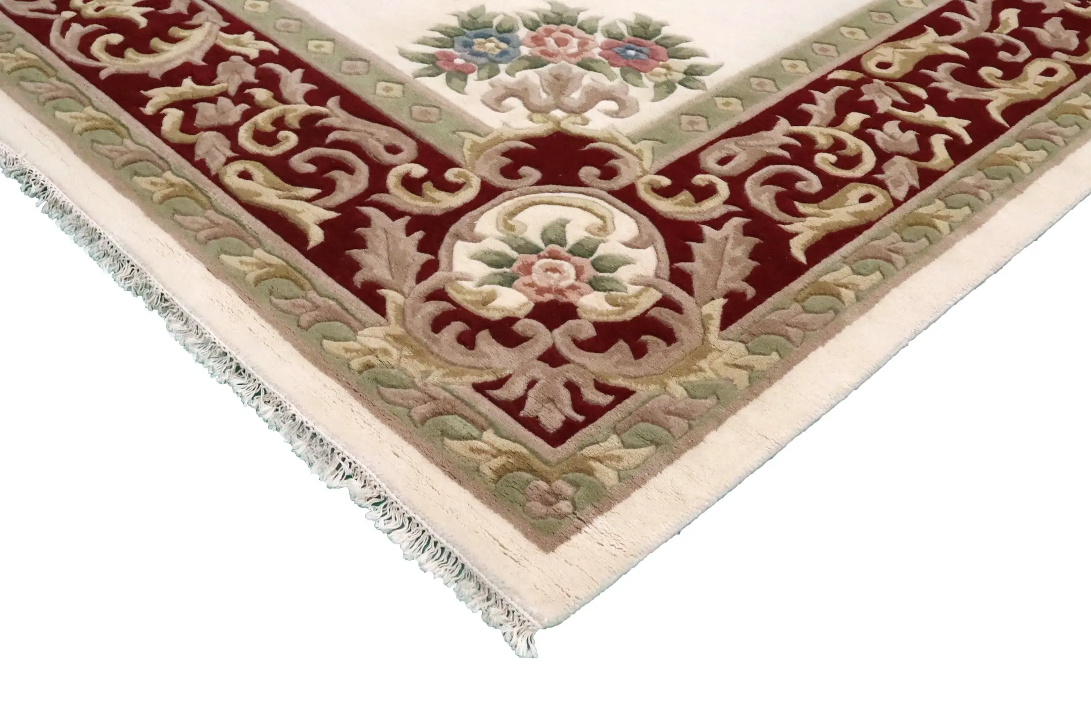 Super Rajbik rug - Cream & Red - Handknotted Indian Aubusson rug RAJ030015 424 x 303
