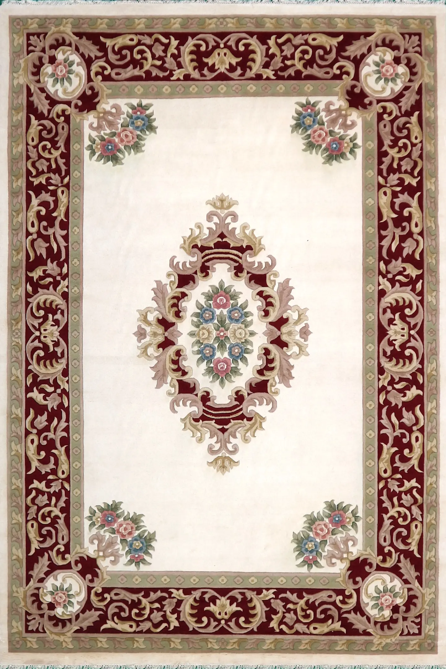 Super Rajbik rug - Cream & Red - Handknotted Indian Aubusson rug RAJ030015 424 x 303