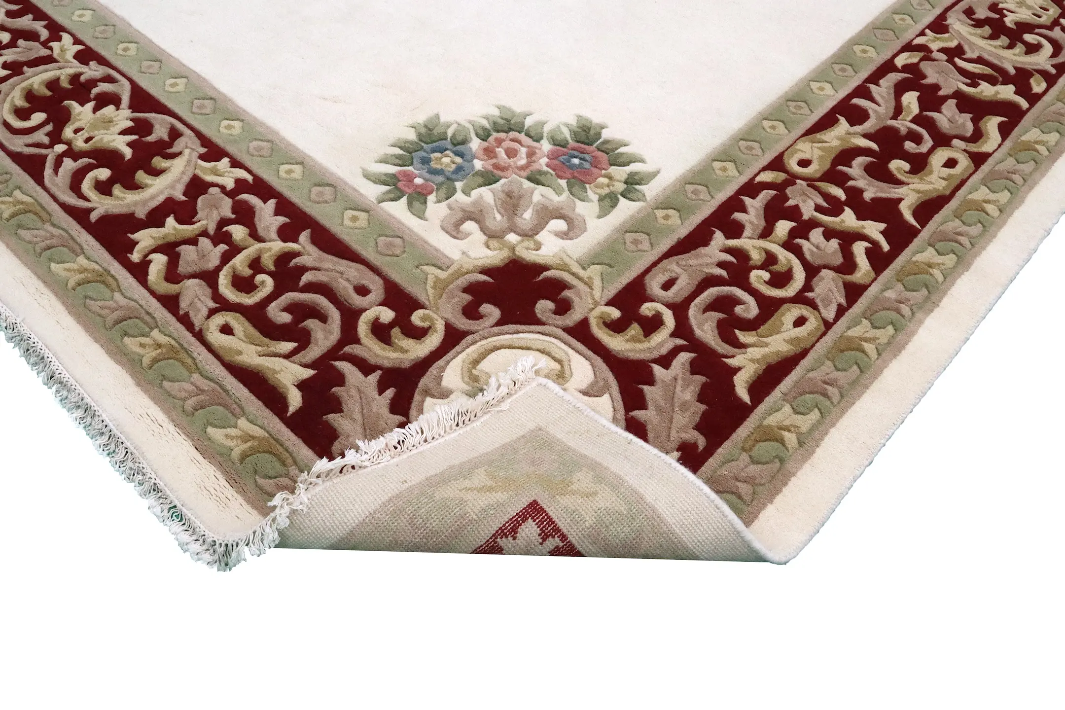 Super Rajbik rug - Cream & Red - Handknotted Indian Aubusson rug RAJ030015 424 x 303