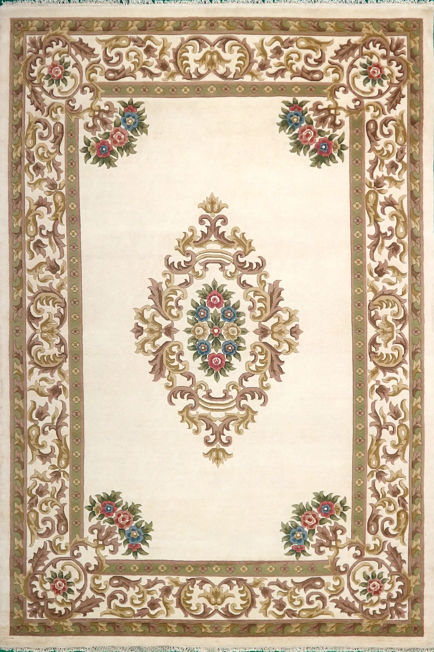Super Rajbik rug - Cream - Handknotted Indian Aubusson design rug RAJ030023 420 x 304