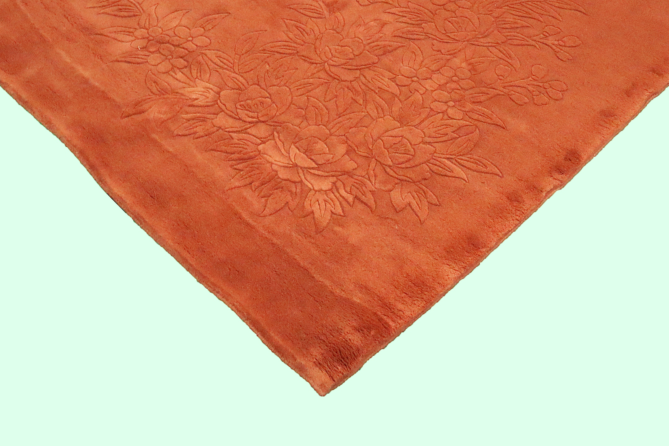 Plain carved Chinese rug - Orange - 100% wool rug with Floral design SPS030258 420 x 301