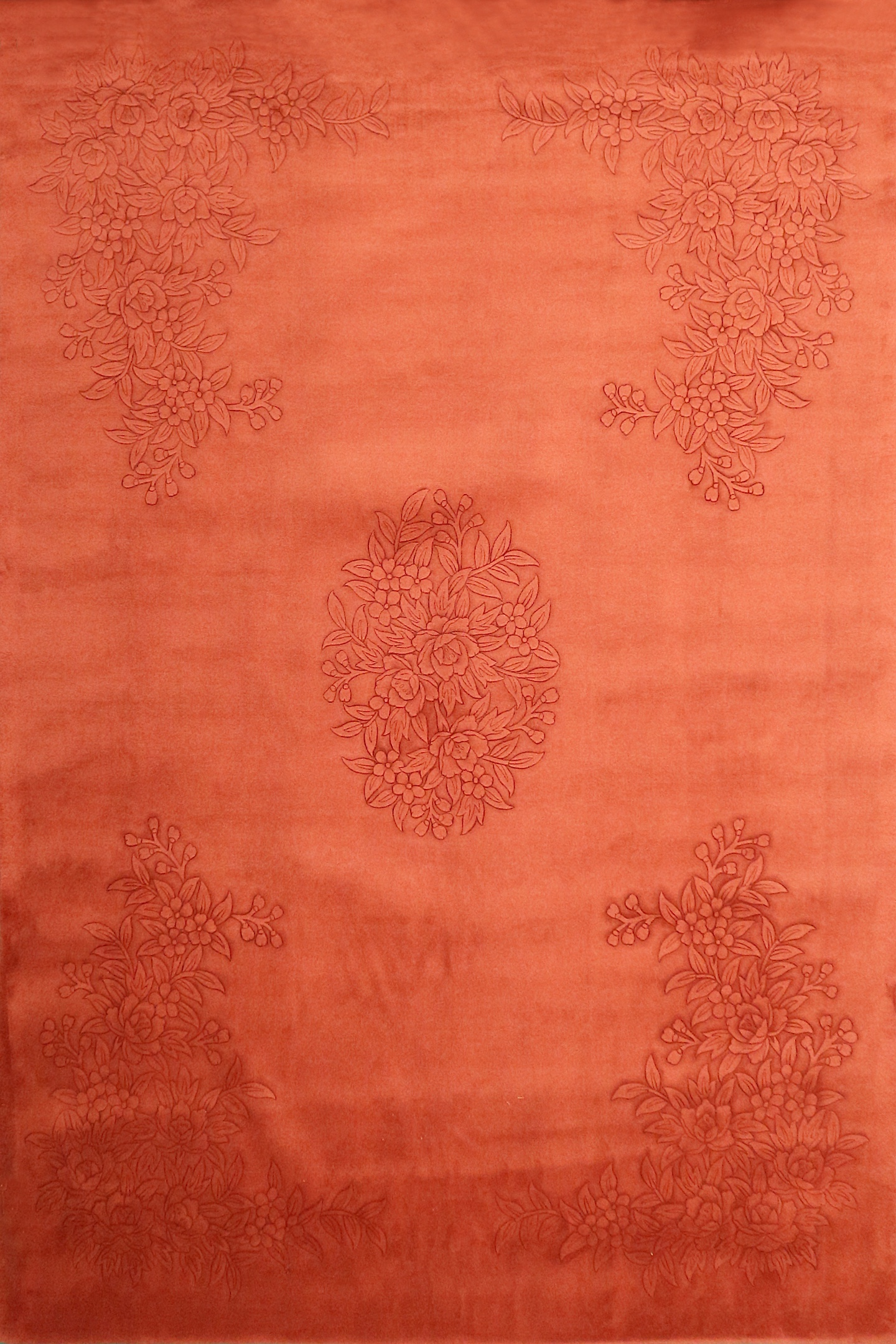 Plain carved Chinese rug - Orange - 100% wool rug with Floral design SPS030258 420 x 301