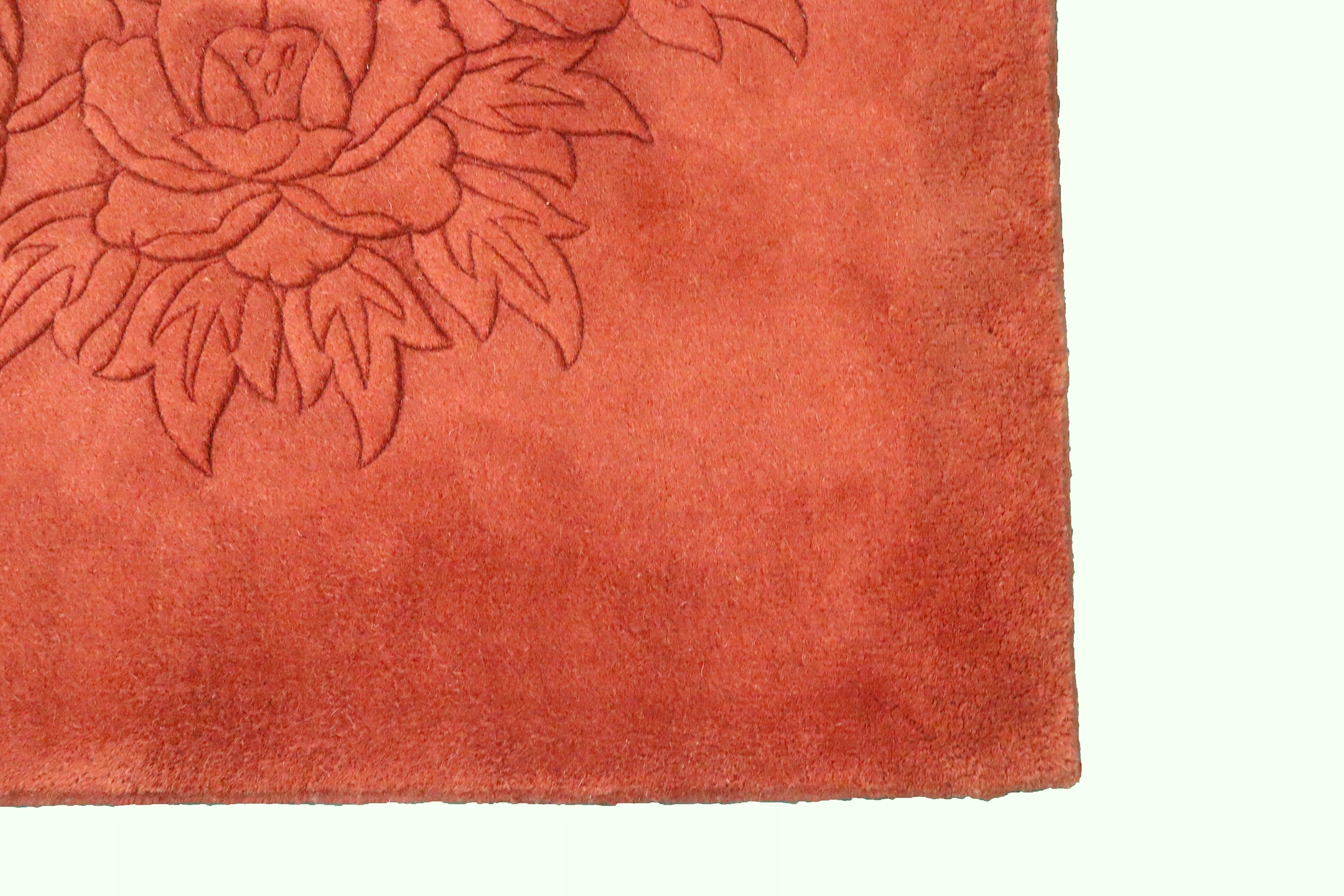 Plain carved Chinese rug - Orange - 100% wool rug with Floral design SPS030258 420 x 301