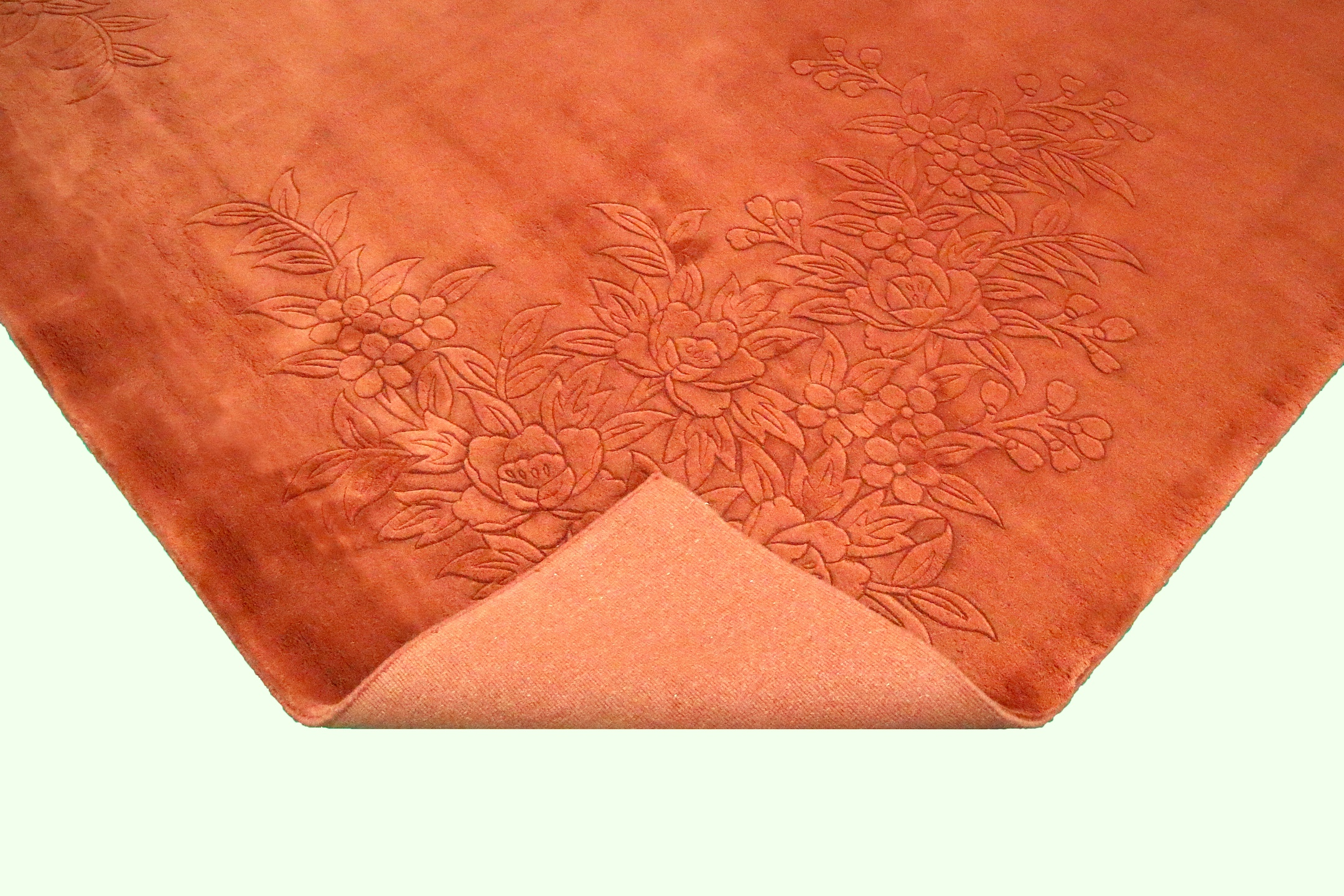 Plain carved Chinese rug - Orange - 100% wool rug with Floral design SPS030258 420 x 301