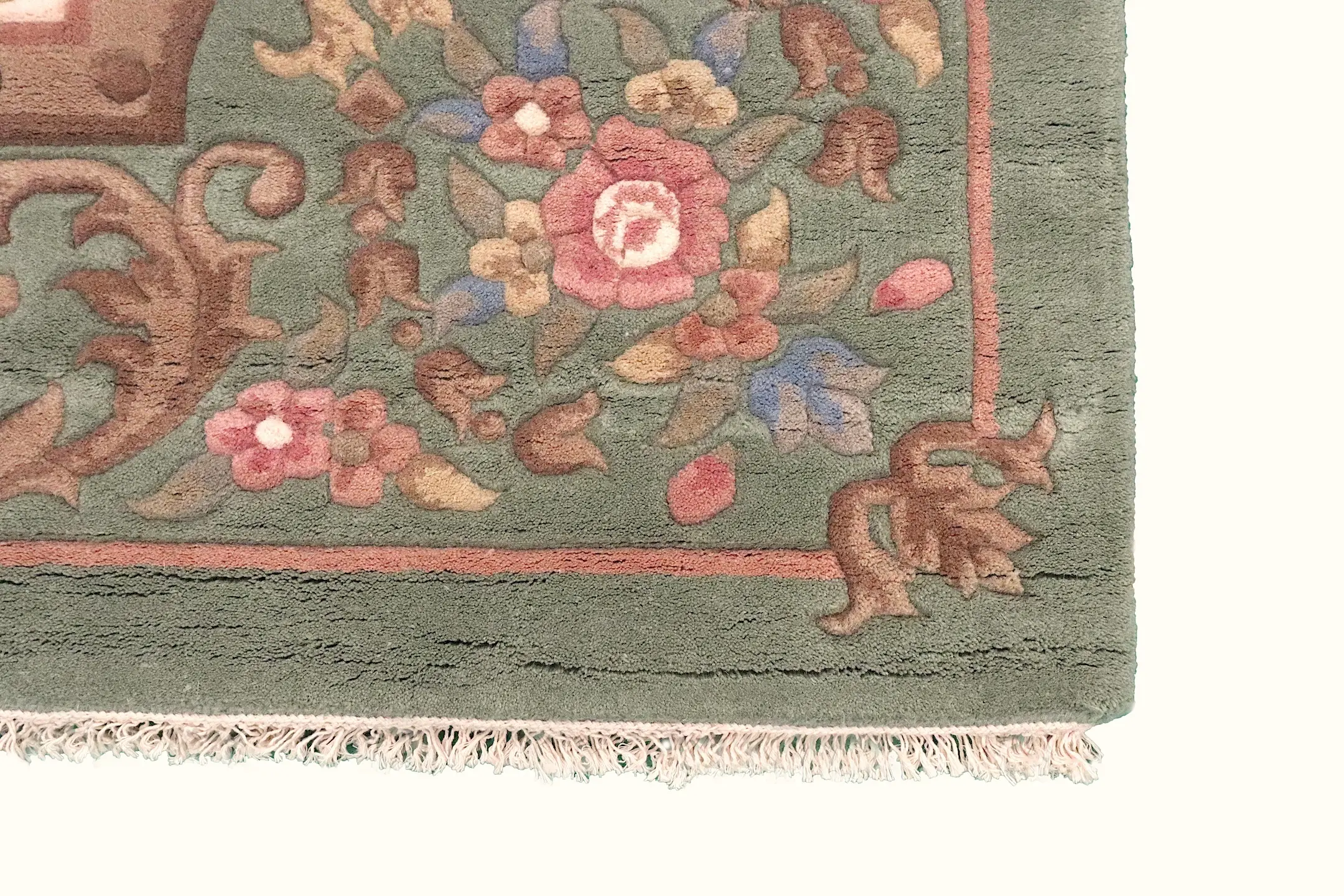 Mahal Indian Rug - Green & Cream - Handknotted Floral design Indian rug MAH030002 424 x 305