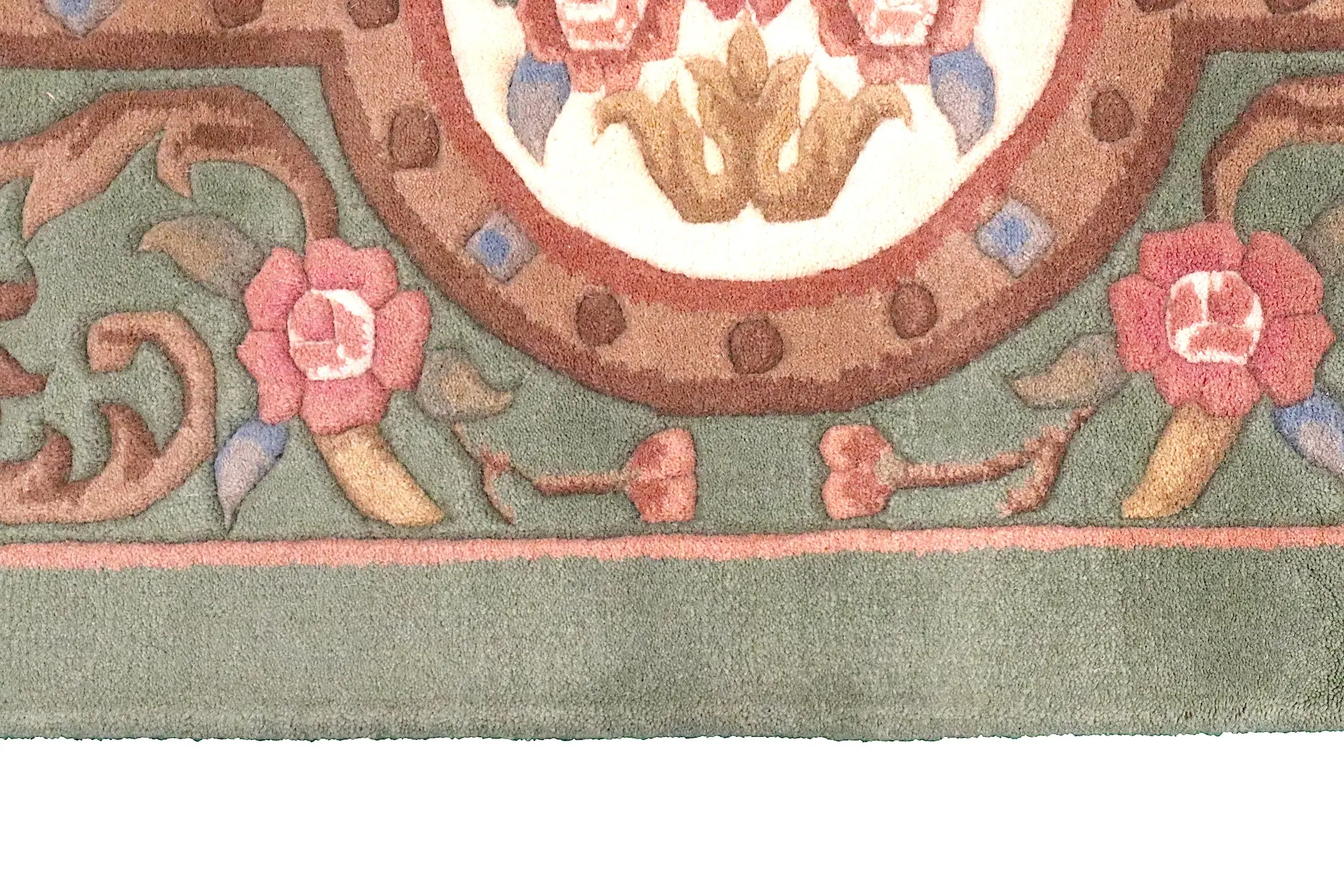 Mahal Indian Rug - Green & Cream - Handknotted Floral design Indian rug MAH030002 424 x 305