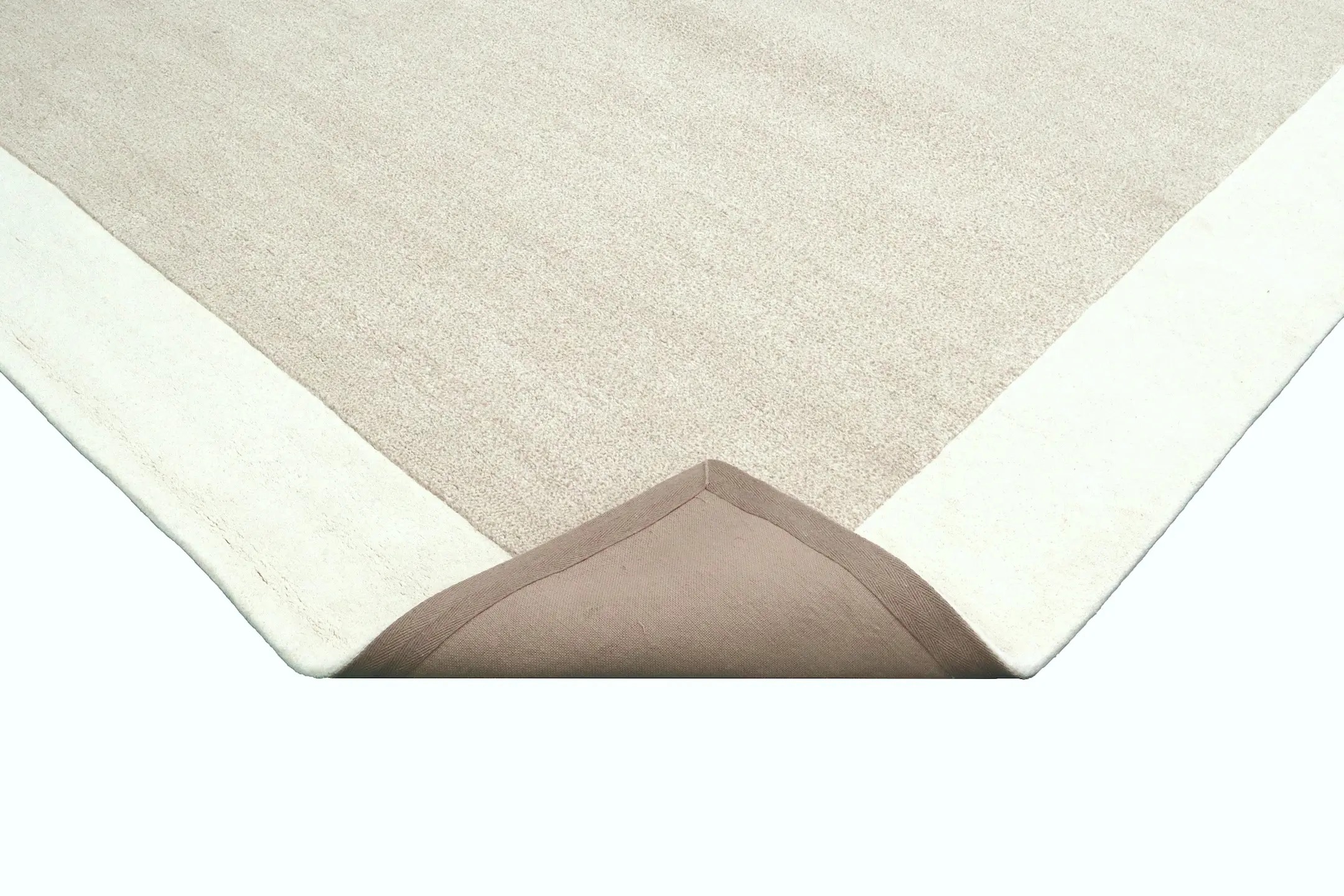 Plain Neutral Wool Rug - Cream - Indian Rug With Carved Border ECB030203 419 x 305