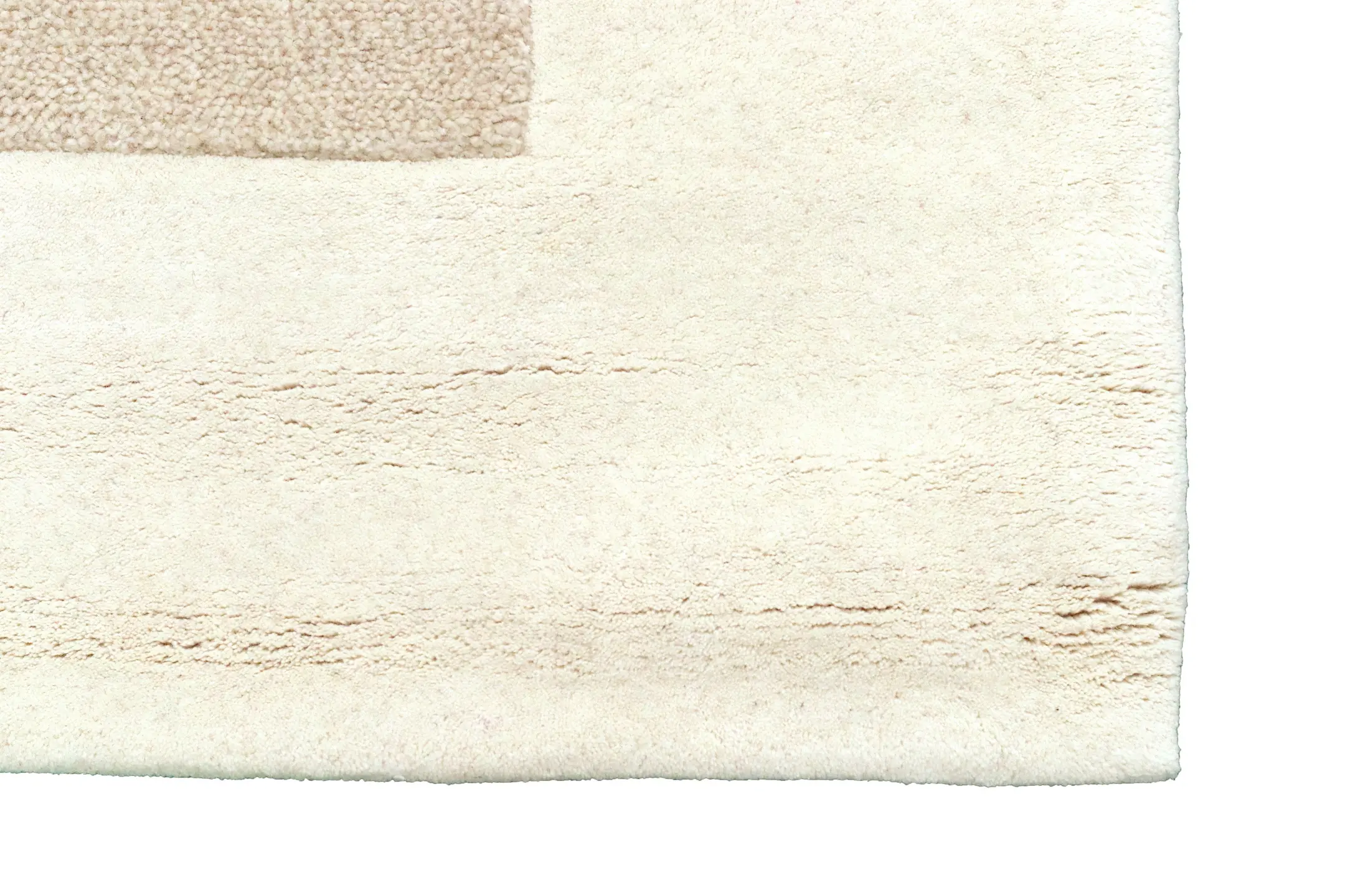 Plain Neutral Wool Rug - Cream - Indian Rug With Carved Border ECB030203 419 x 305