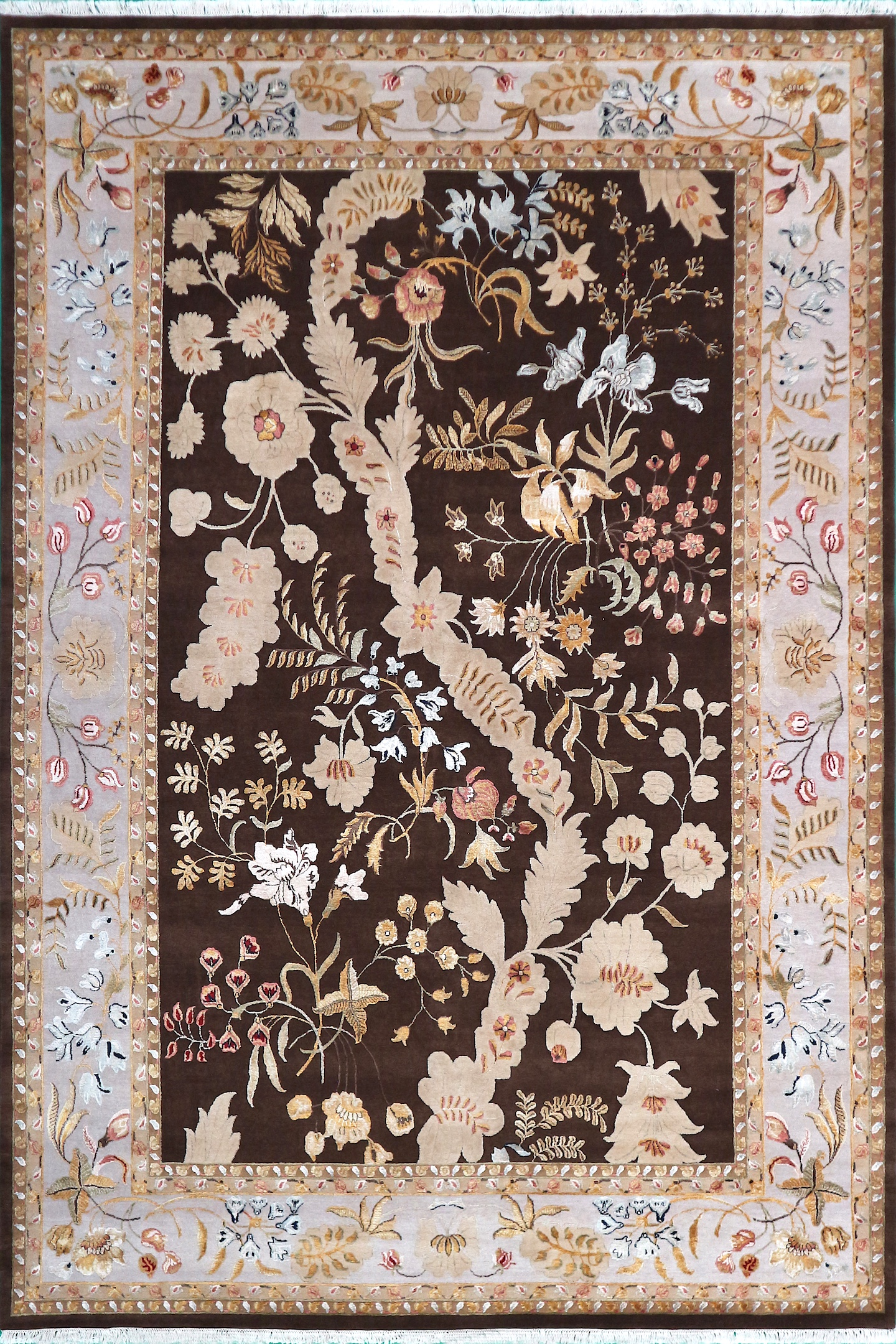 Luxury Indian Jaipur Rug - Brown - Handknotted Silk mix Indian rug IJS030005 438 x 308