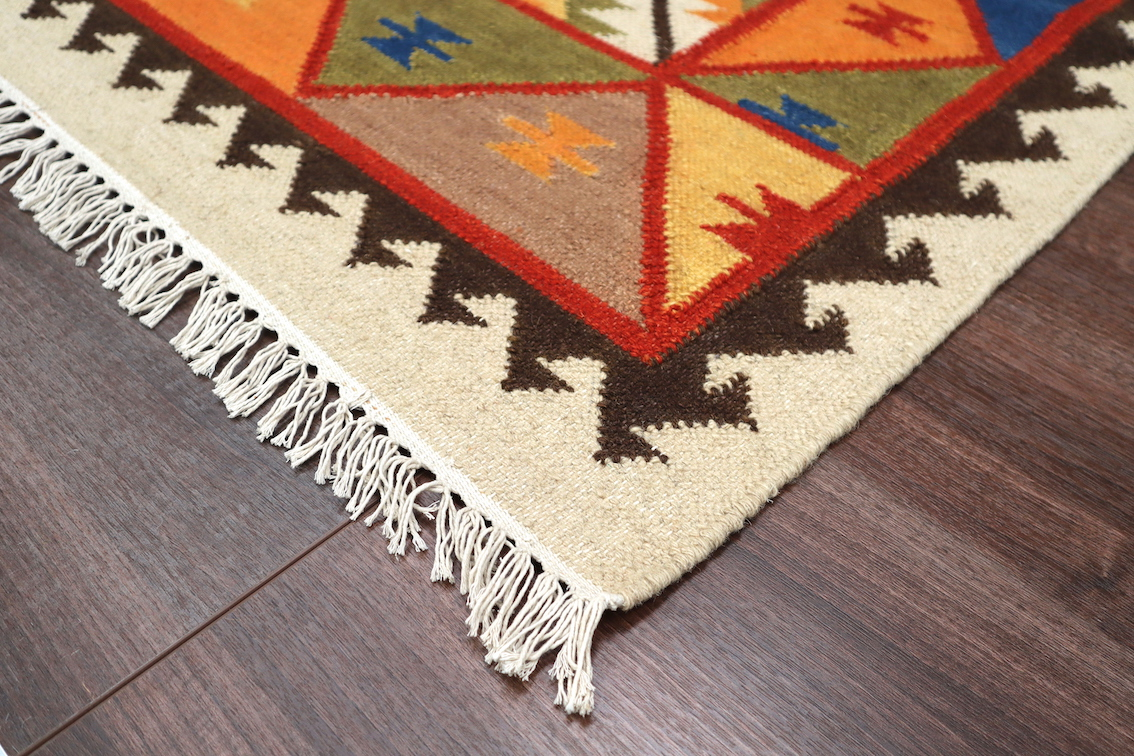 Indian Kelim Rug - Multicoloured - Flatweave Tribal design rug IKF001
