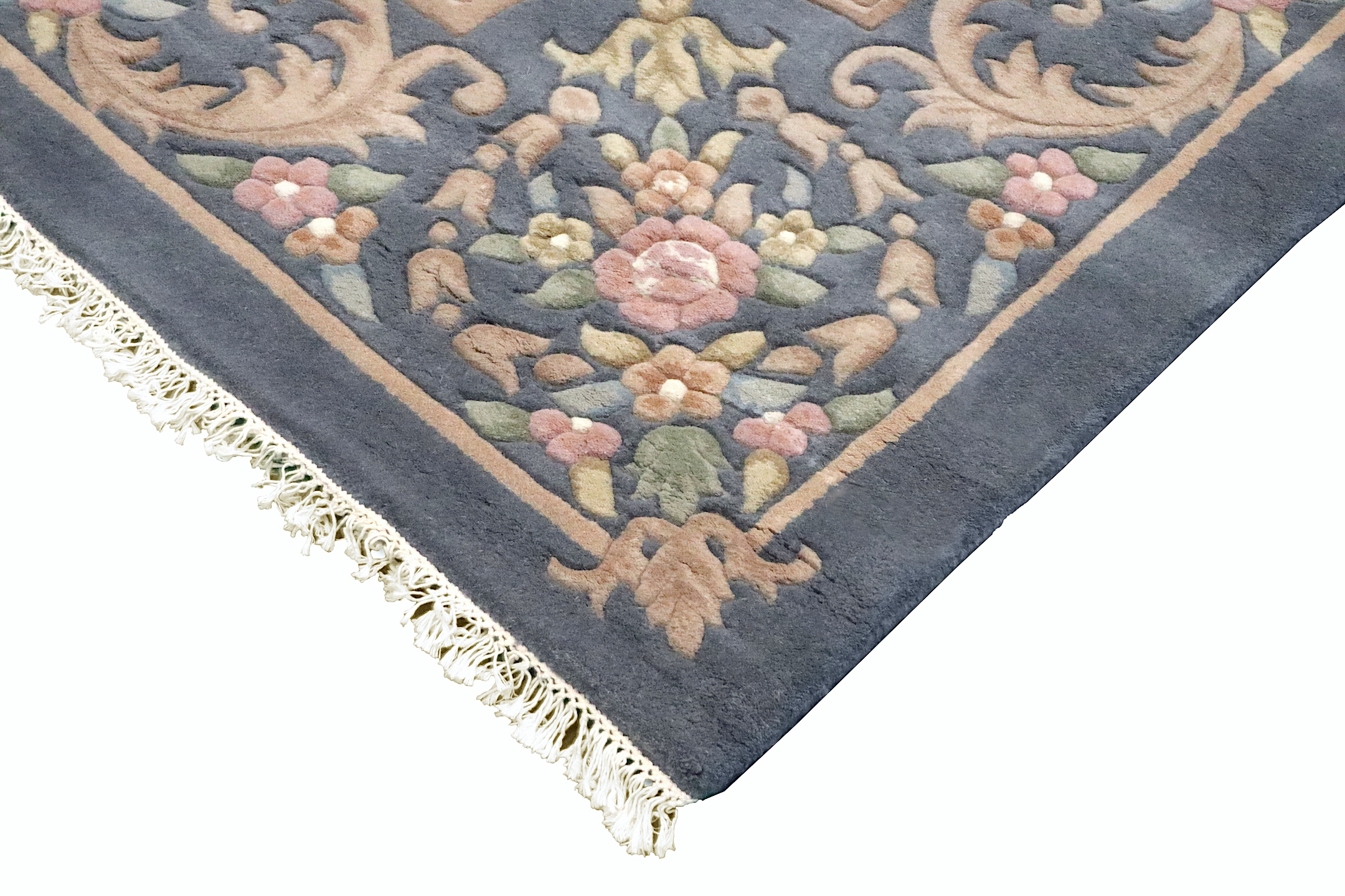 Mahal Indian Rug - Grey & Cream - Handknotted Floral design Indian rug MAH035021 559 x 365
