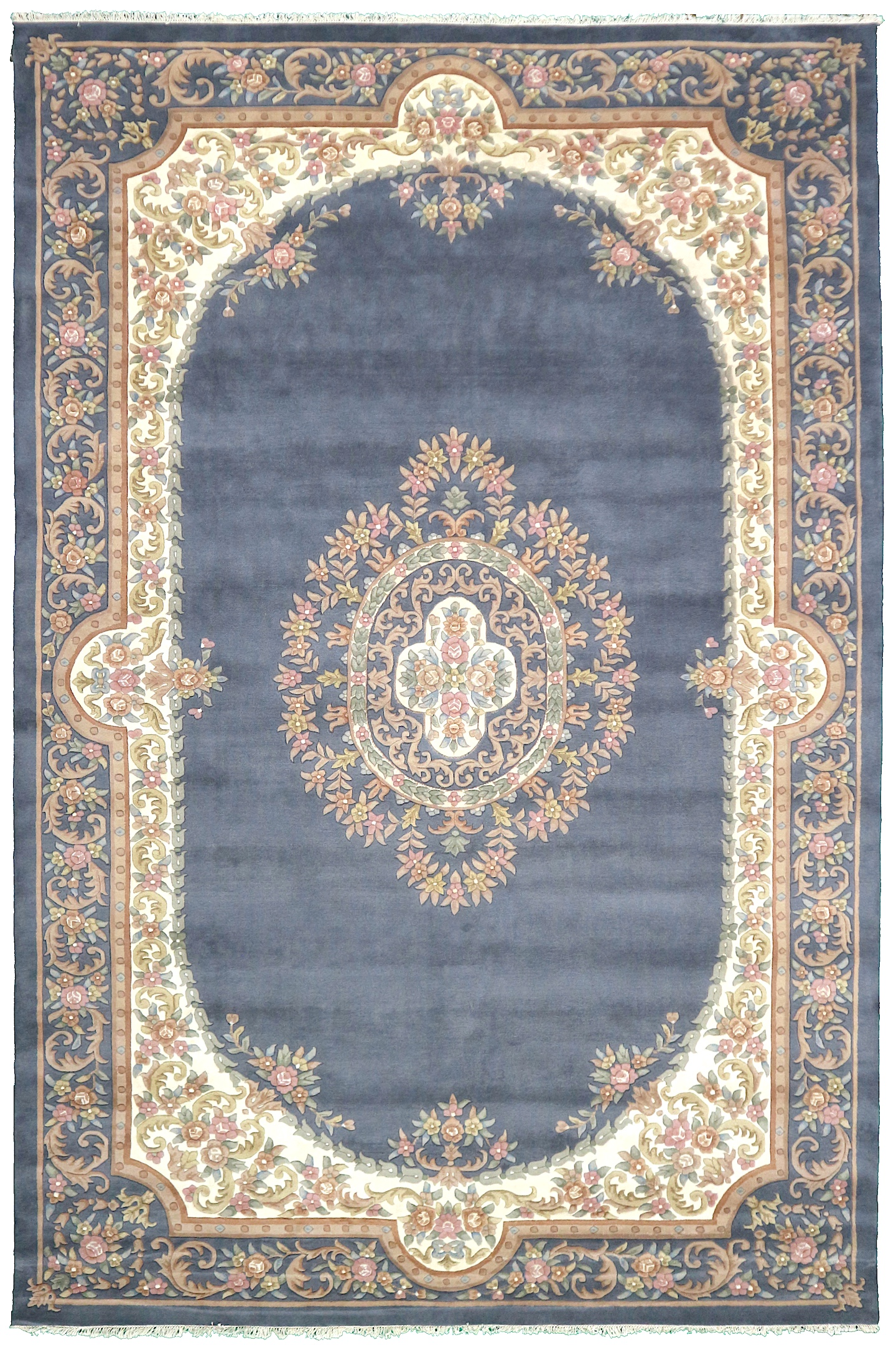 Mahal Indian Rug - Grey & Cream - Handknotted Floral design Indian rug MAH035021 559 x 365