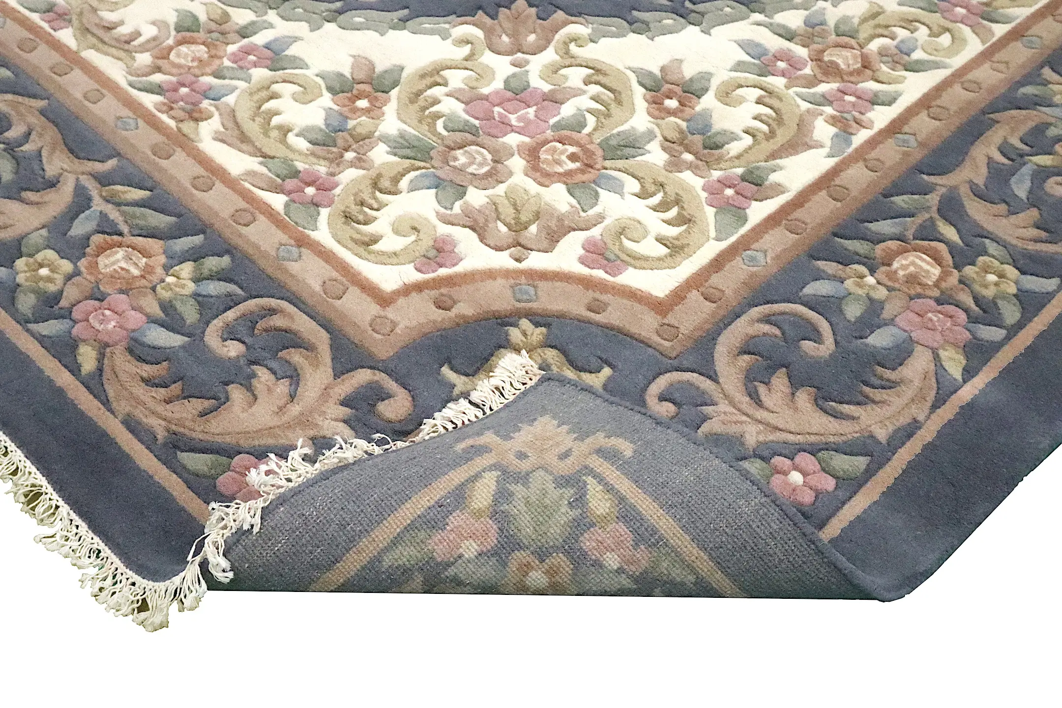 Mahal Indian Rug - Grey & Cream - Handknotted Floral design Indian rug MAH035021 559 x 365