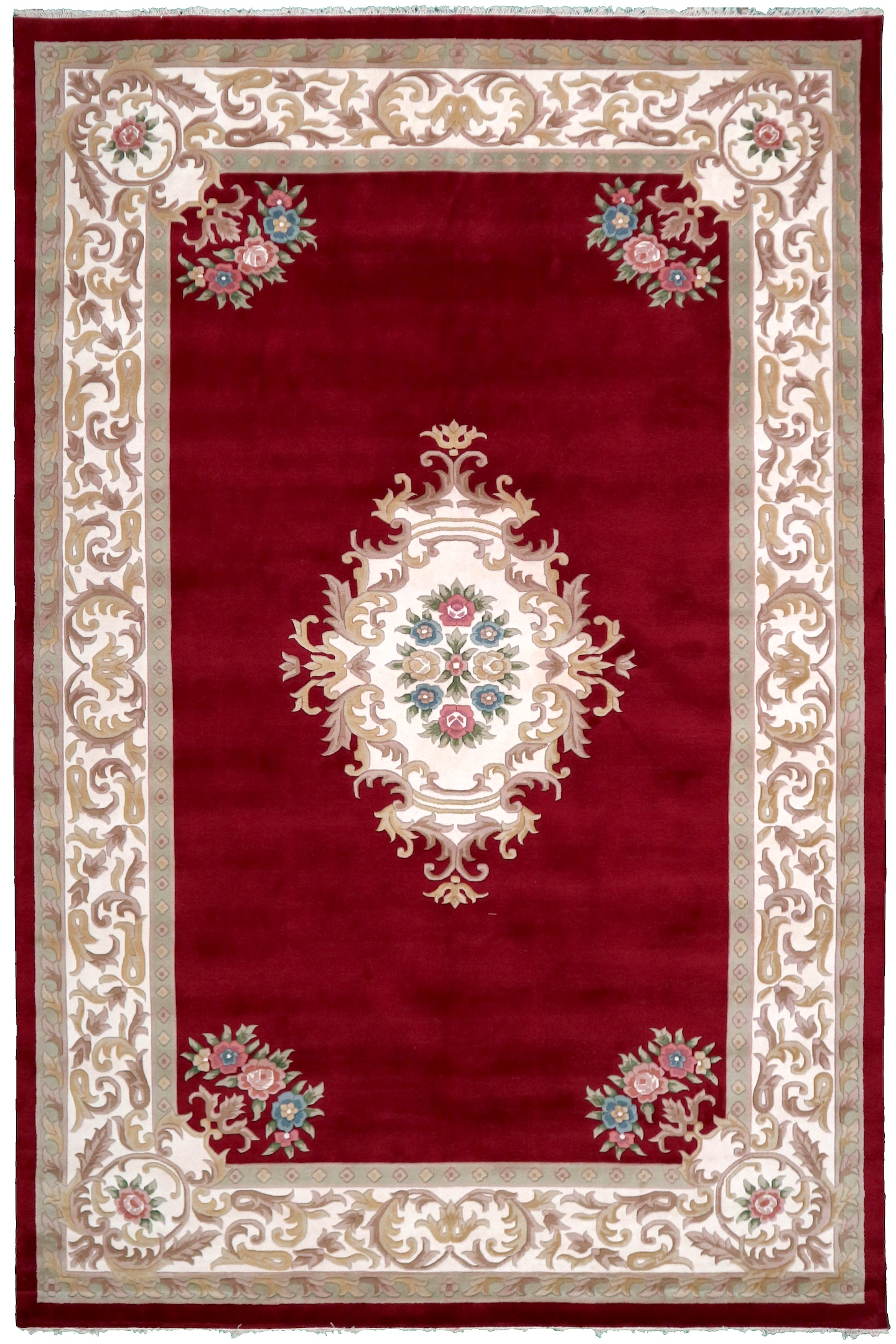 Super Rajbik rug - Red & Cream - Handknotted Indian Aubusson design rug RAJ035016 548 x 363