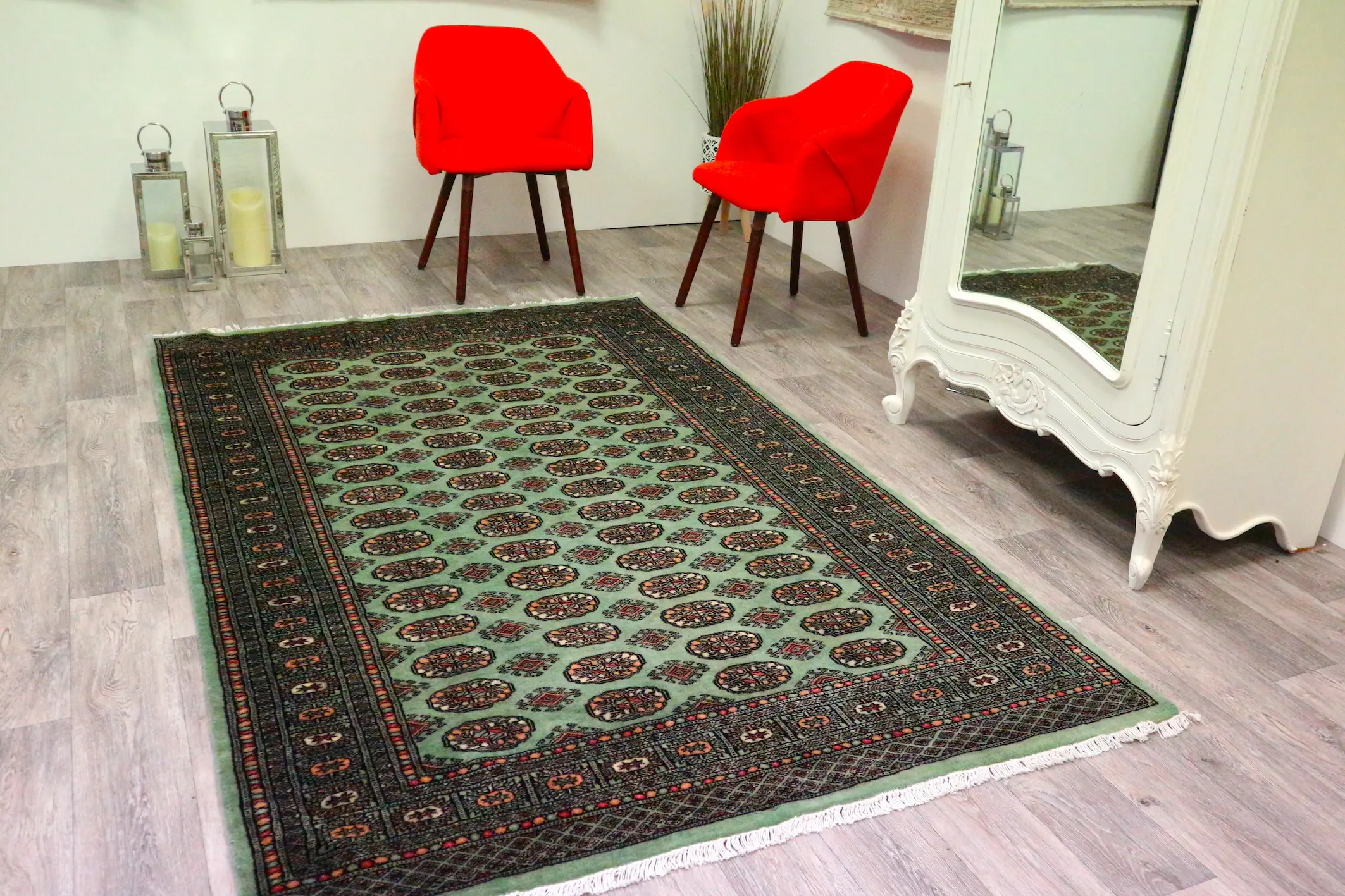 Fine Pakistan Bokhara Rug - Green - Handknotted 100% wool Bokhara rug BOK042