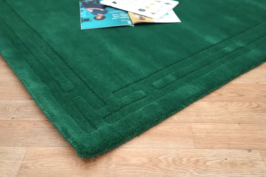 Lippa Plain Carved Rug - Green - Plain 100% wool rug with carved design HHM011