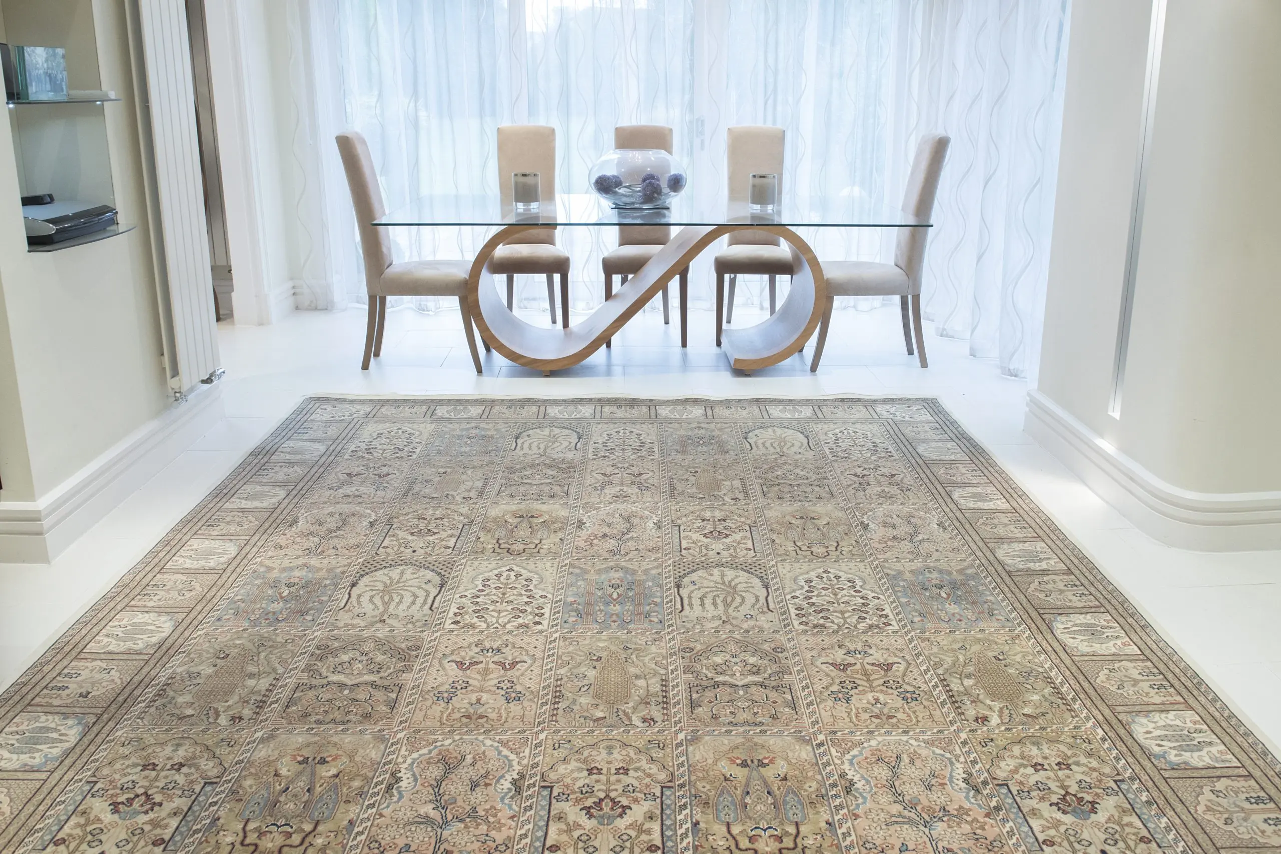 Very fine indo Persian - Cream - Handknotted rug with Persian panel design IPN002