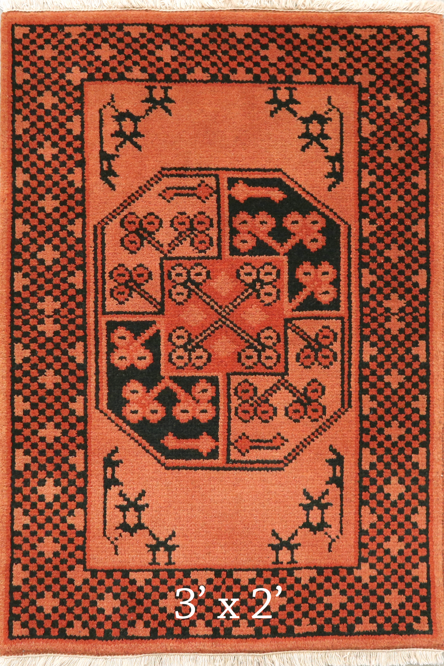 Afghan Rug - Orange - Handknotted rug with traditional Afghan design IRE002