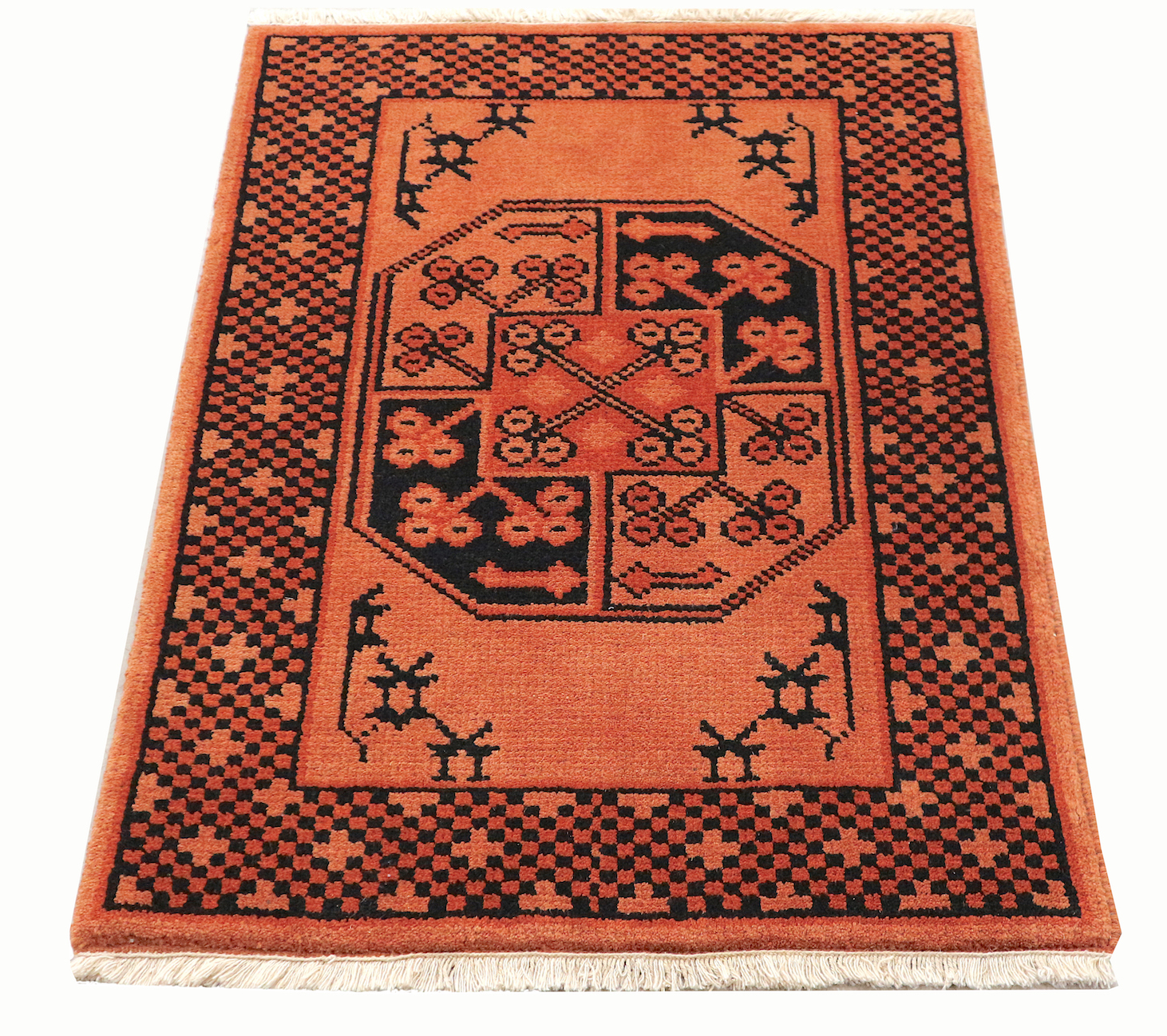 Afghan Rug - Orange - Handknotted rug with traditional Afghan design IRE002