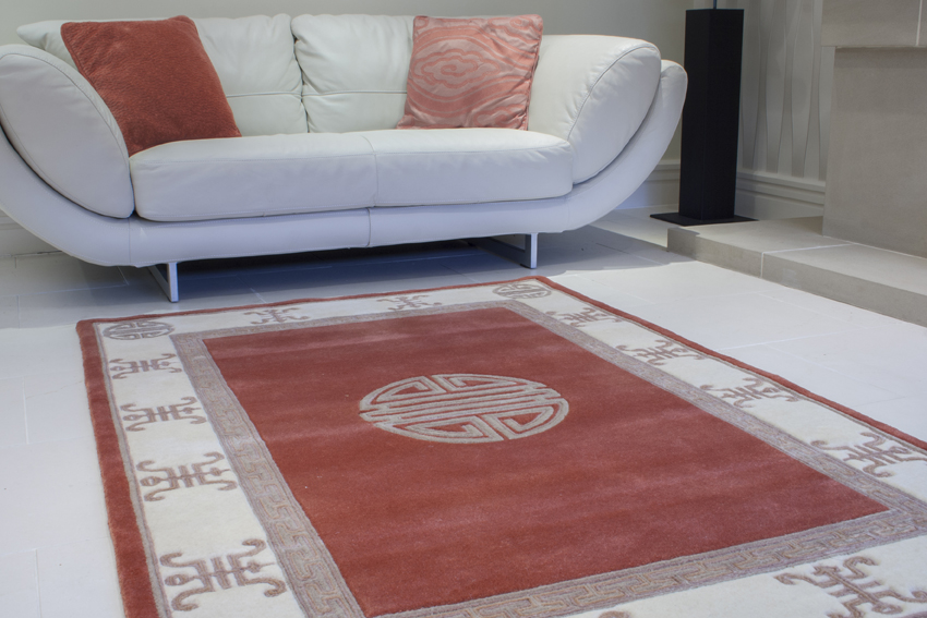 Indian Superwashed  Rug - Orange - Indian Fu Shou design Rug ISW104