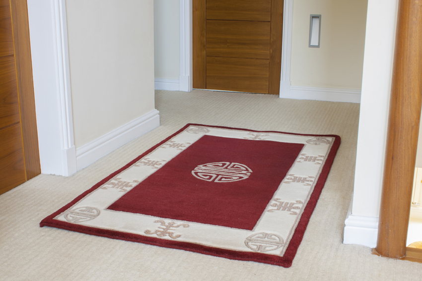 Indian Superwashed  Rug - Red - Indian Fu Shou design Rug ISW105