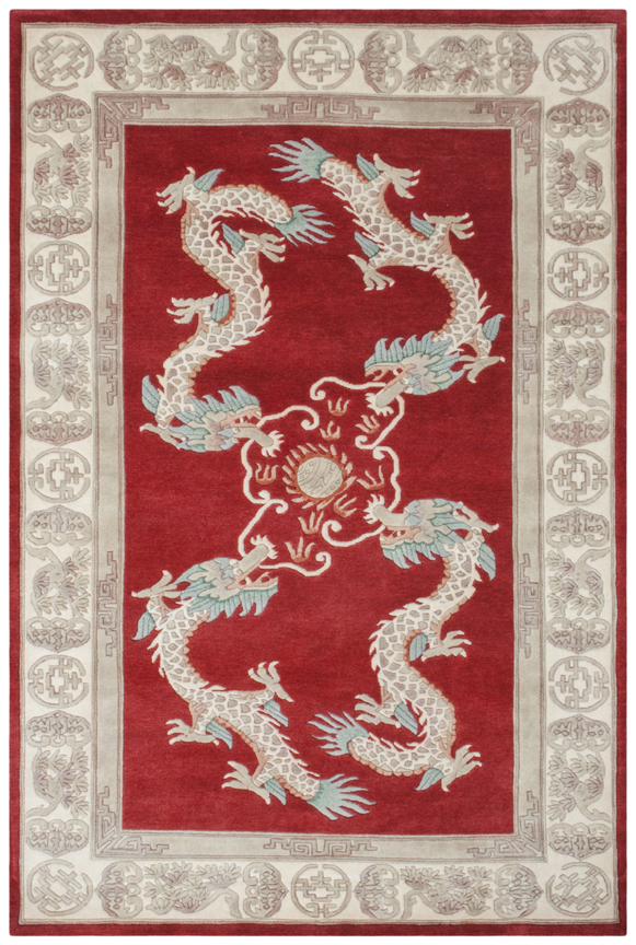 Indian Superwashed Rug - Red - Indian Dragon design Rug ISW121