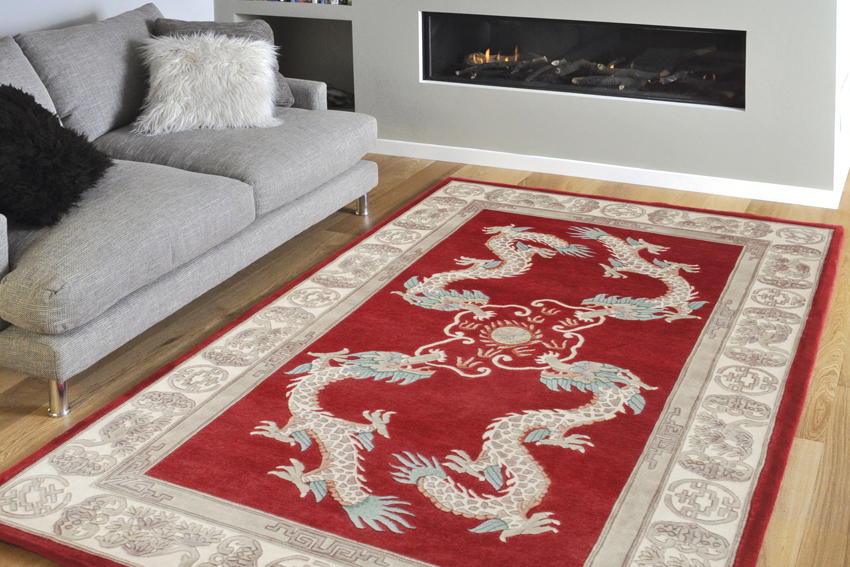 Indian Superwashed Rug - Red - Indian Dragon design Rug ISW121