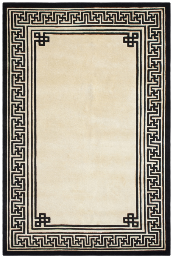 Indian Superwashed Rug - Cream & Black - Indian Greek Key design Rug ISW150