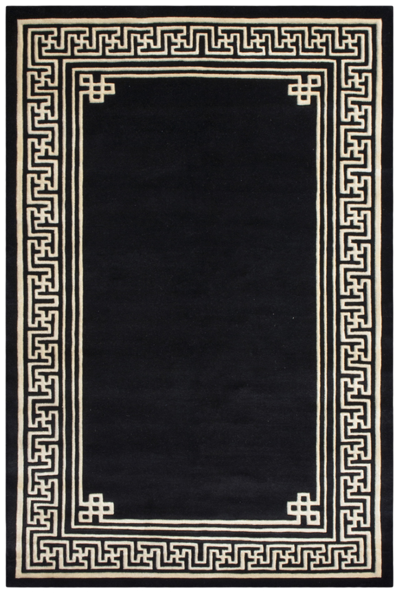 Indian Superwashed  Rug - Black - Indian Greek Key design Rug ISW151