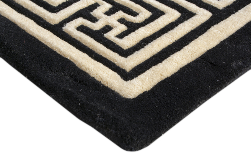 Indian Superwashed Rug - Black - Indian Greek Key design Rug ISW151