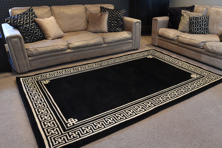 Indian Superwashed Rug - Black - Indian Greek Key design Rug ISW151