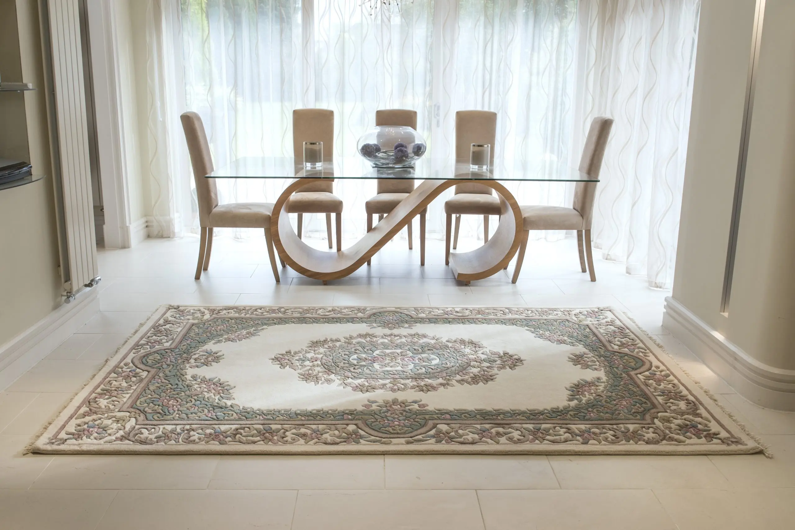 Mahal Indian Rug - Cream & Green - Handknotted Floral design Indian rug