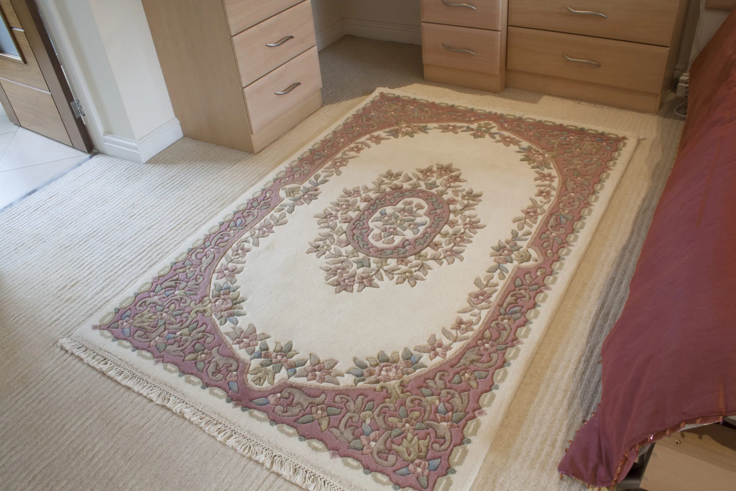 Mahal Indian Rug - Cream & Rose - Handknotted Floral design Indian rug