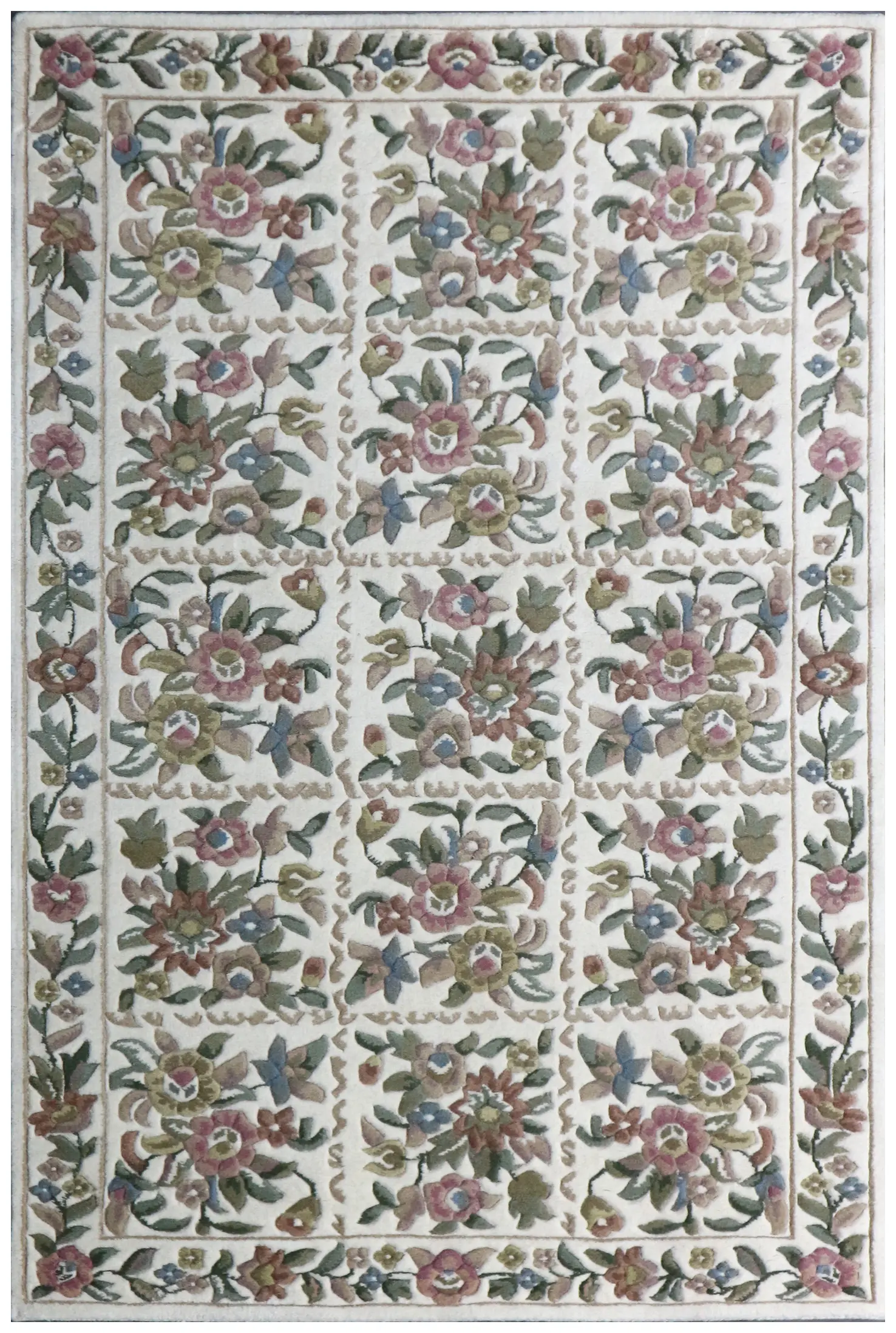 Mahal Indian Rug - Cream - Handknotted design Indian rug MAH040