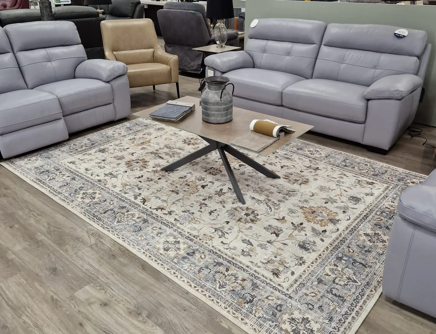 Pippur Printed Rug - Cream and Blue - ZDB701