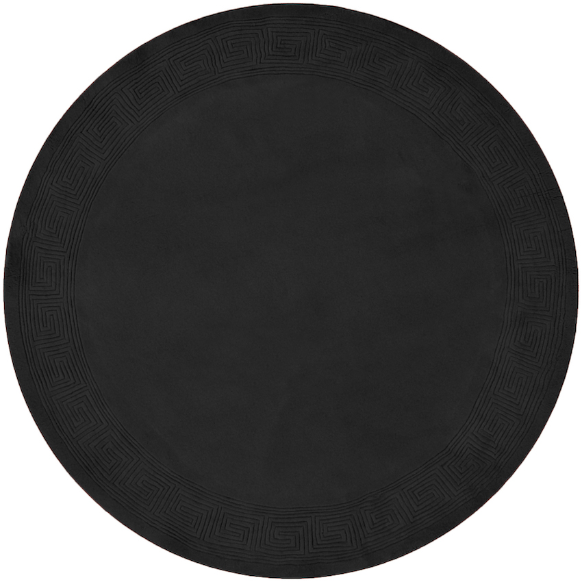Plain carved Chinese rug - Black - Handknotted 100% wool rug with Greek Key design SPG320