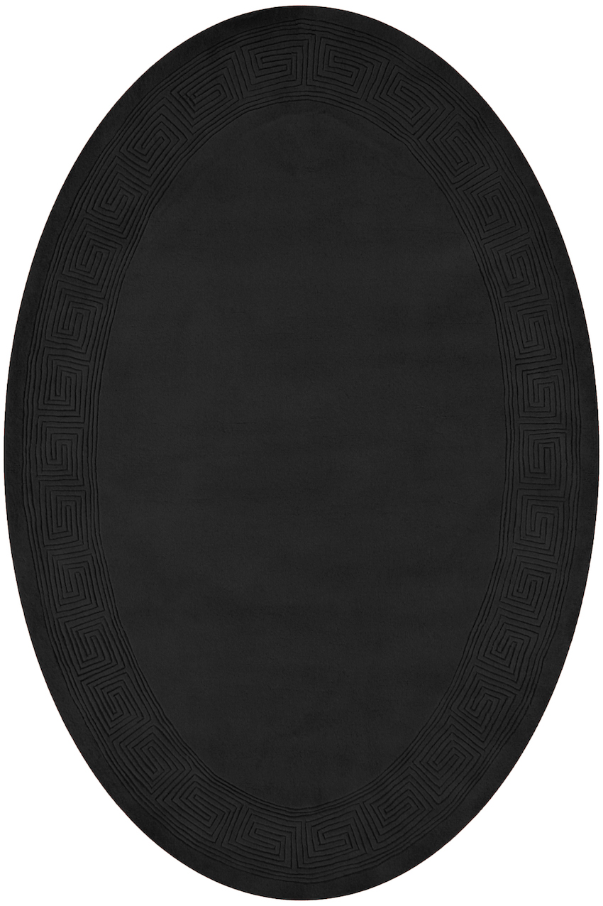 Plain carved Chinese rug - Black - Handknotted 100% wool rug with Greek Key design SPG320