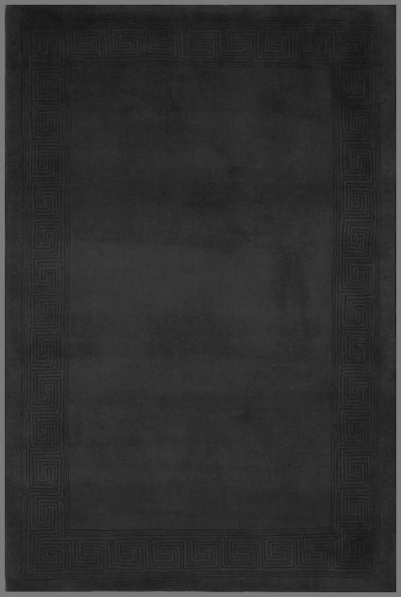 Plain carved Chinese rug - Black - Handknotted 100% wool rug with Greek Key design SPG320