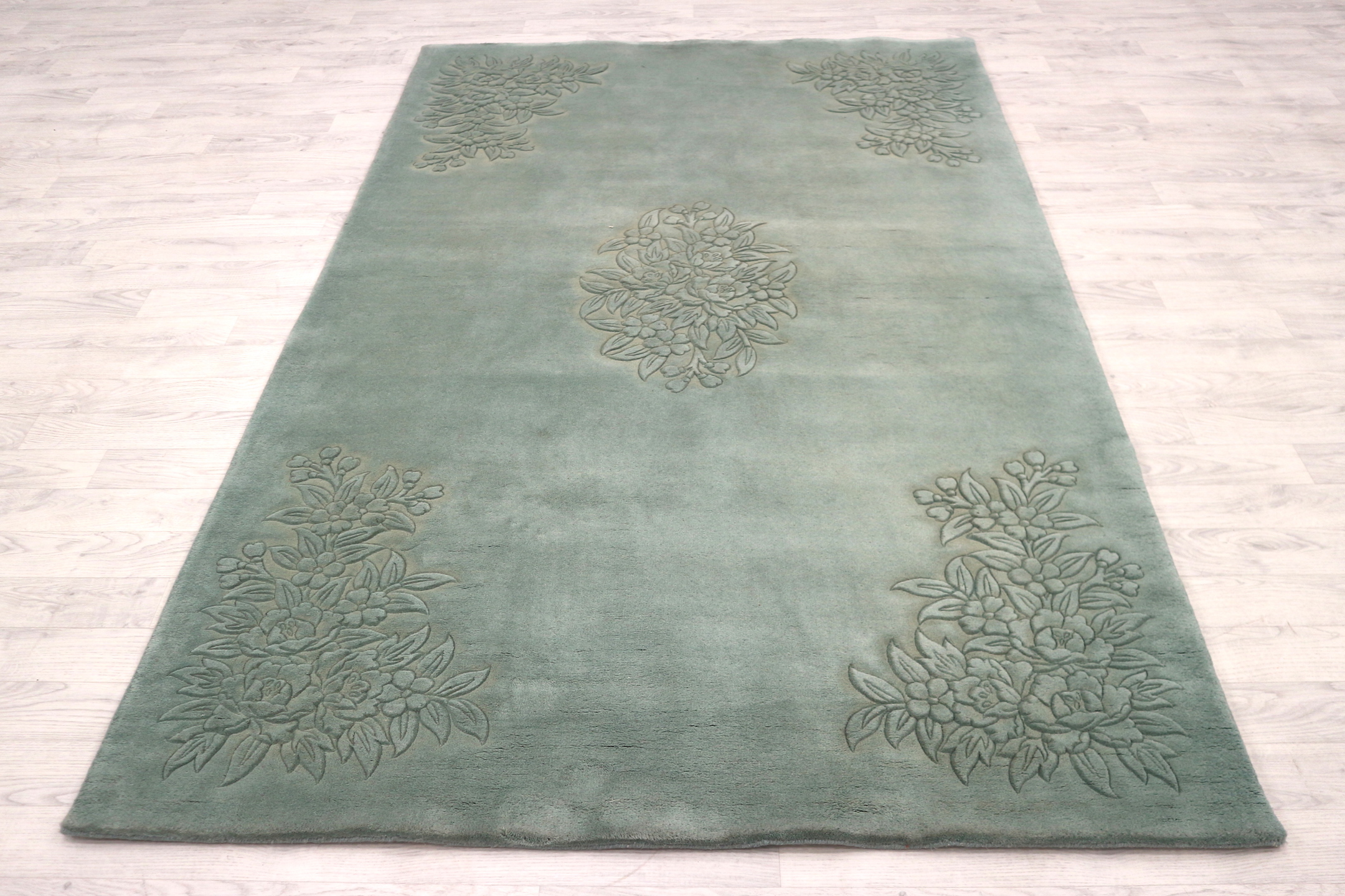 Plain carved Chinese rug - Green - Handknotted 100% wool rug with Floral design FAU000500 T