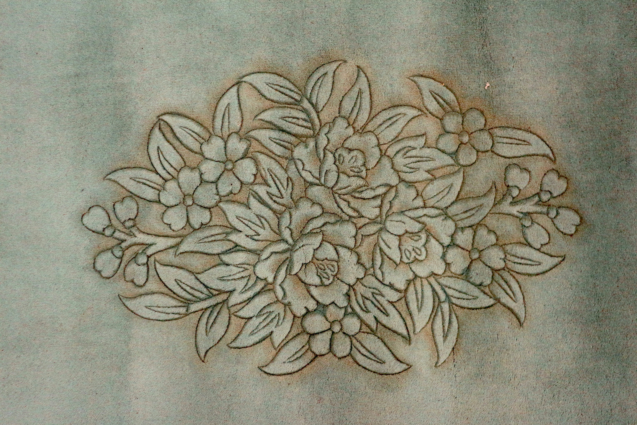 Plain carved Chinese rug - Green - Handknotted 100% wool rug with Floral design FAU000500 T