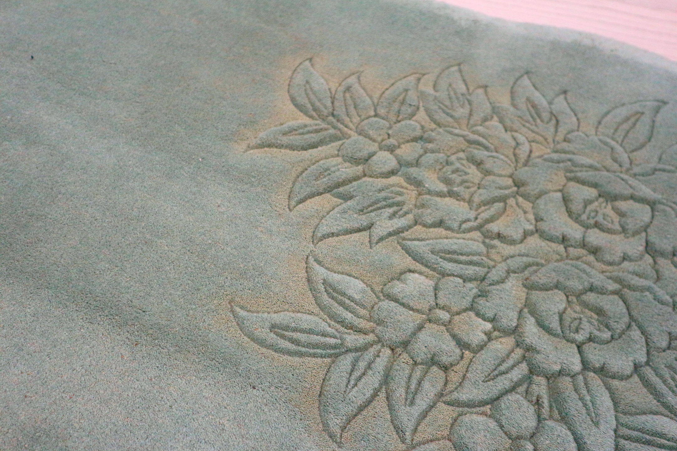 Plain carved Chinese rug - Green - Handknotted 100% wool rug with Floral design FAU000500 T