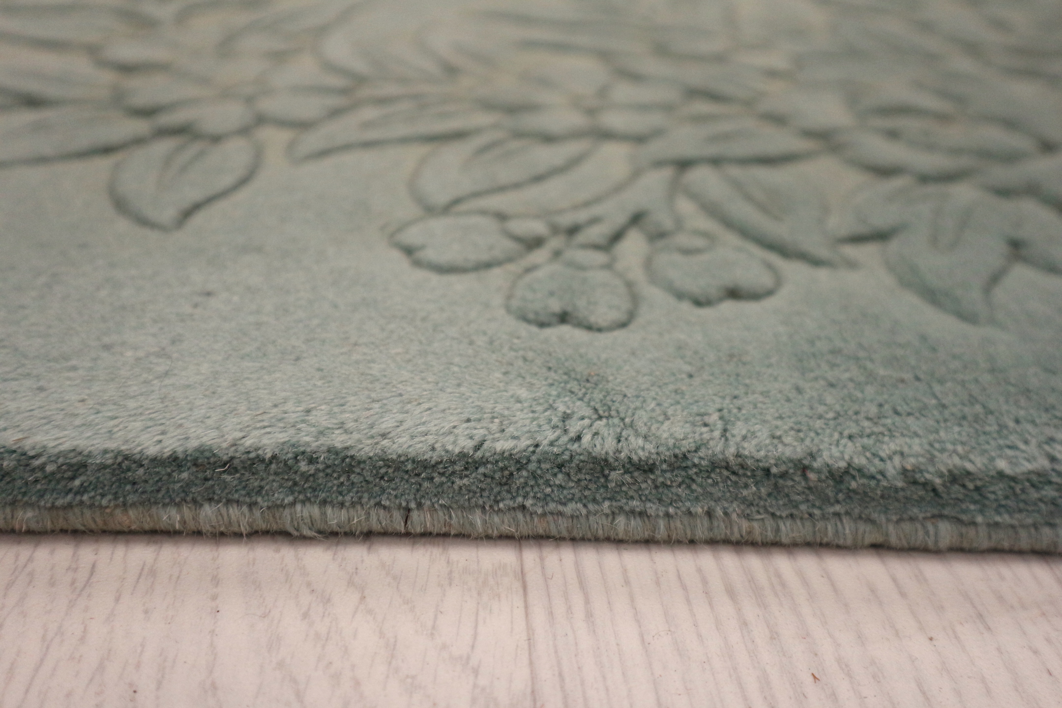 Plain carved Chinese rug - Green - Handknotted 100% wool rug with Floral design FAU000500 T