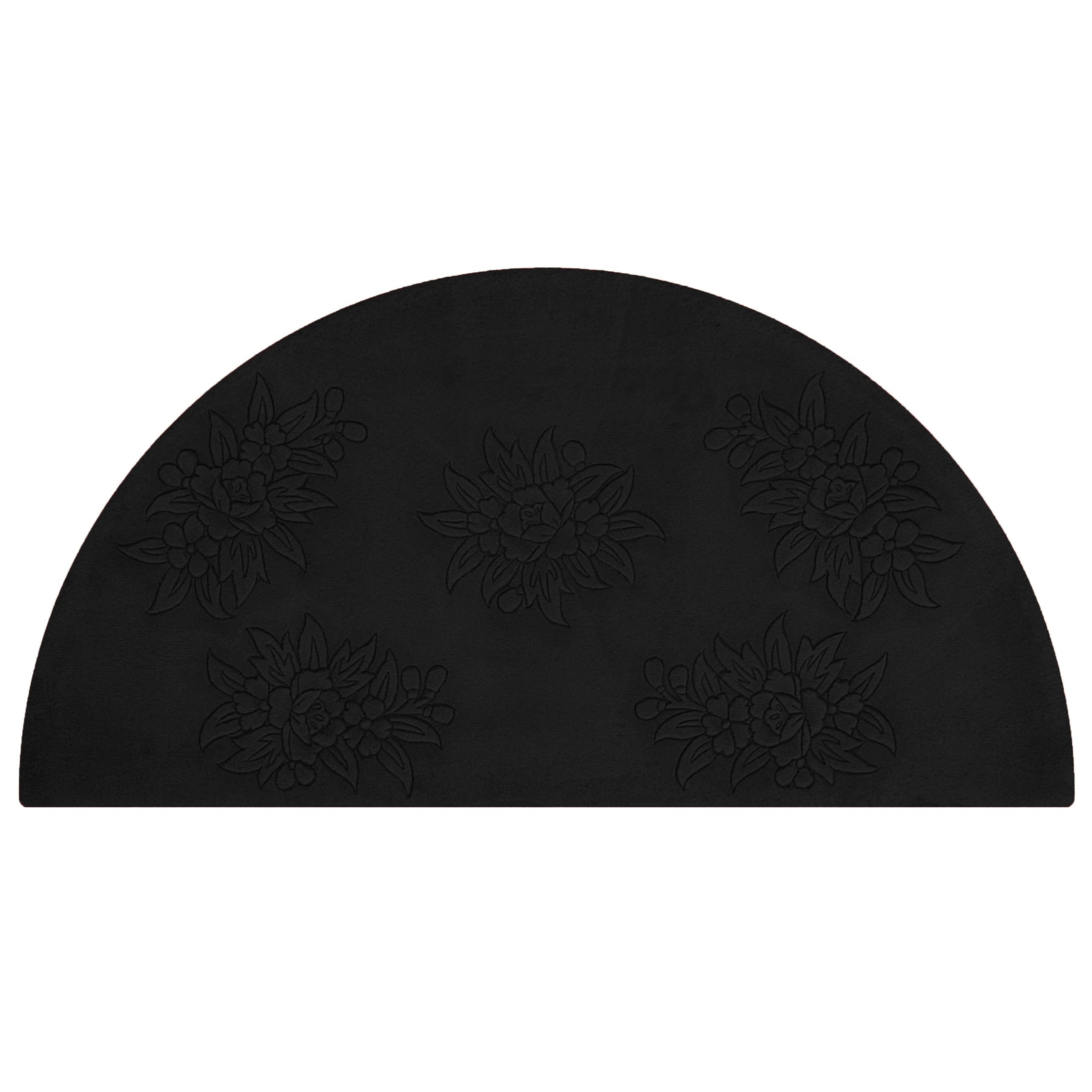 Plain carved Chinese rug - Black - Handknotted 100% wool rug with Floral design SPS320