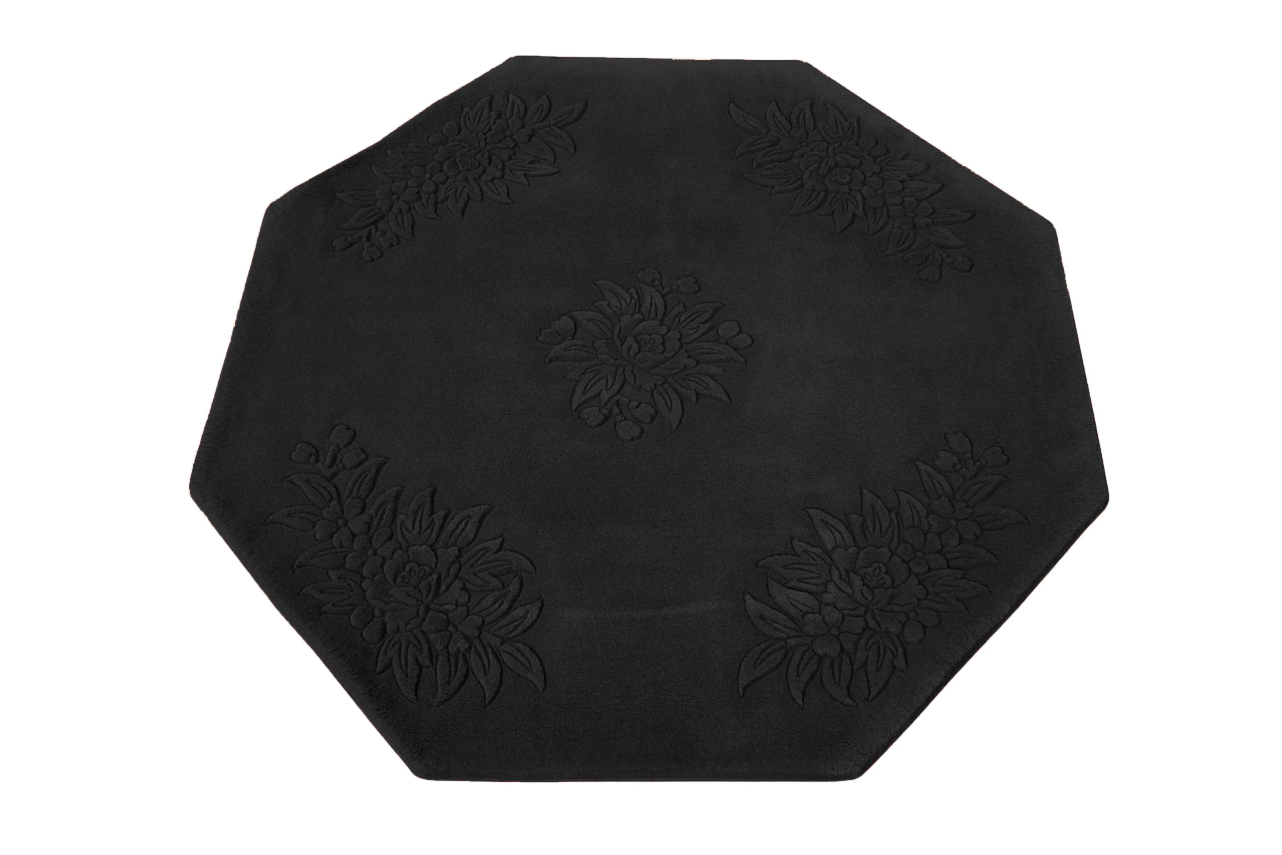 Plain carved Chinese rug - Black - Handknotted 100% wool rug with Floral design SPS320