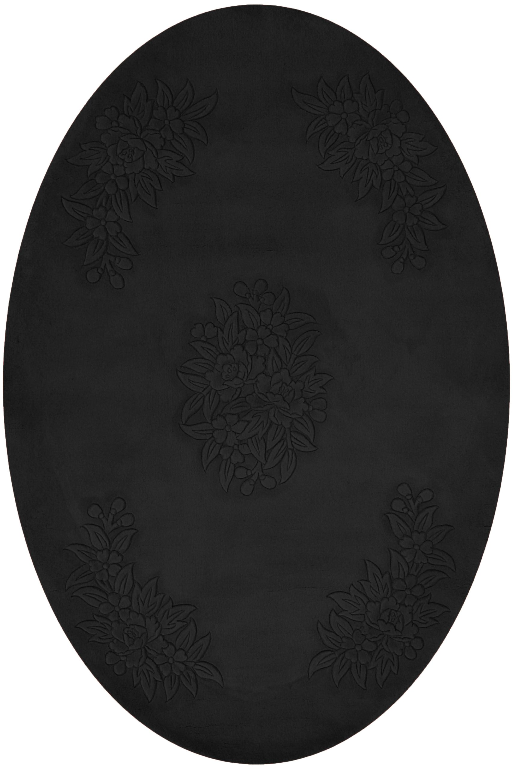 Plain carved Chinese rug - Black - Handknotted 100% wool rug with Floral design SPS320